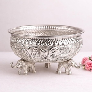 White Metal <b>Gift</b> <b>Hamper</b> <b>Basket</b> with Movable Handles Fancy Plated <b>Basket</b> for <b>Gifts</b> Return <b>Gifts</b> Dry Fruits Packing & Decoration - Product Image 2