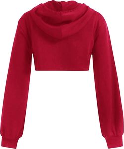 Sudadera con capucha corta de color sólido, manga larga, informal, para otoño, para mujer - Product Image 5
