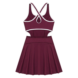 Uniforme de golf color granate, vestido de golf con cuello polo, manga corta, color sólido, de secado rápido, estilo deportivo, ribete blanco - Product Image 2