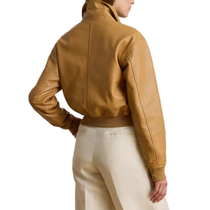 Chaqueta de piel de cordero para mujer, puños y dobladillo acanalados de cuero genuino, ajuste relajado, proveedor de ropa exterior premium OEM de marca privada personalizada - Product Image 2