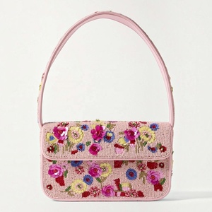 HANDMADE BEADED SHOULDER BAG FOR WOMEN EMBROIDERED <b>PINK</b> FLORAL PATTERN PARTYWEAR PURSE <b>CLUTCH</b> WITH HANDLE - Product Image 1
