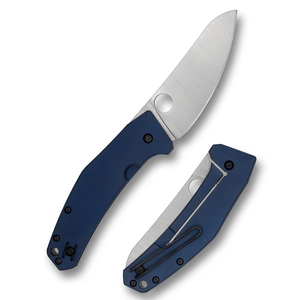 Couteaux pliants avec lame en acier inoxydable argenté, manche bleu, trou d'ouverture rond, construction légère et poche pratique - Product Image 1