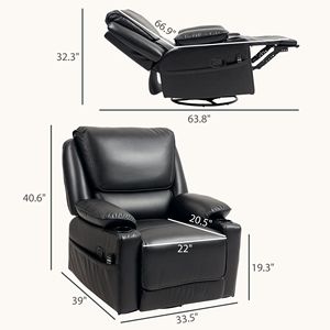 Sillón de Masaje Giratorio Extra Grande Negro con Reposapiés con Calefacción, Bolsillos Laterales y Control Remoto - Product Image 2