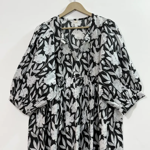 Vestido Casual Midi para Mujer, Tejido 100% Algodón, Liso, Manga Corta, Cintura Imperio, Estilo Babydoll, Cuello en V, Holgado, Funcional - Product Image 4