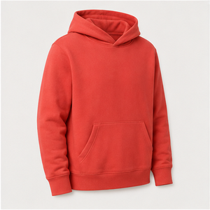 Sudadera con Capucha Personalizada para Hombre, Color Rojo Coral, Corte Relajado, Sin Cordón, Bolsillo Tipo Canguro, Algodón de Peso Medio, MHOOD-0042 - Product Image 4