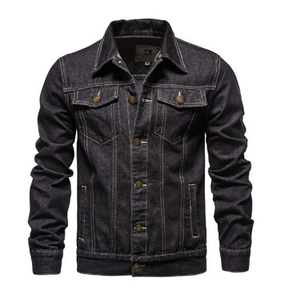 Veste en jean noire pour homme ZRROPS INDUSTRY, style vintage décontracté, col rabattu, simple boutonnage, respirante, en coton, pour chauffeur de camion - Product Image 1