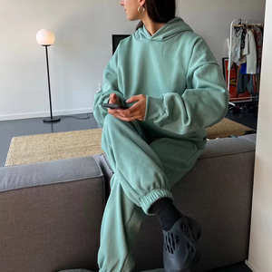 Sweat-shirt à capuche oversize pour femme, couleur unie, manches longues, en molleton de coton, respirant, sans doublure, idéal pour l'automne - Product Image 1