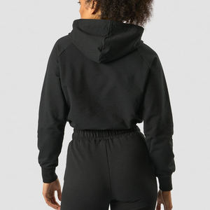 Sudadera con capucha personalizada de tela suave lavada, lisa, informal, con estampado, estilo crop top, para mujer. - Product Image 3