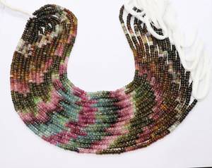 Perles rondes lisses en tourmaline naturelle multicolores 4-4,5 mm, perles de pierres précieuses en tourmaline multicolores lisses pour la fabrication de bijoux en gros - Product Image 1