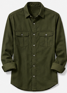 เสื้อเชิ้ตแขนยาวลำลองสำหรับผู้ชาย คอปกพับได้ แขนยาวเต็มตัว ผ้าฝ้าย - Product Image 3