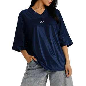 Camiseta Deportiva Ligera de Poliéster Azul Marino, Cuello en V, Estilo Jersey de Fútbol Americano, Transpirable, para Mujer, Personalizable - Product Image 6