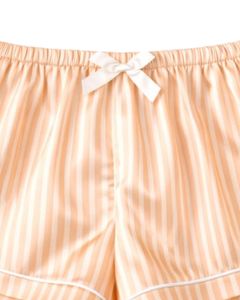 Ensemble de pyjama en satin rayé pêche personnalisé pour femme, manches courtes, boutonné, style soie, deux pièces, tenue de nuit, ensemble short de détente - Product Image 6