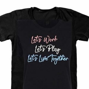 T-shirt graphique noir pour femme, manches courtes, col rond, imprimé lettres, décontracté, doux, léger, haut tendance pour l'été - Product Image 1