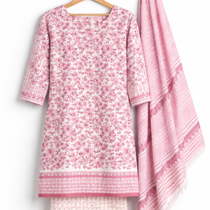 Costume Punjabi floral blanc et rose de qualité supérieure |   Ensemble pyjama en coton fait main avec bordure |   Ensemble de sarong indien professionnel - Product Image 4