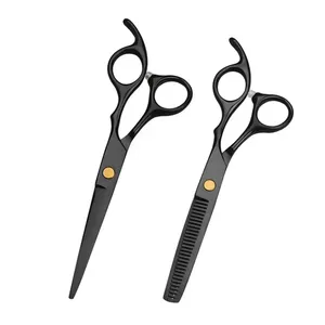 Ensemble de ciseaux de coiffure en acier inoxydable avec manche en céramique, ciseaux droits et courbes, peigne, kit durable et réutilisable pour barbier - Product Image 1