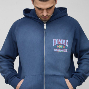 เสื้อฮู้ดดี้ผ้าฟลีซปักลายวาฟเฟิลแบบครึ่งซิปทรงปกติผสมผ้าฝ้ายสำหรับผู้ชาย ดีไซน์ล่าสุด ขายส่ง - Product Image 1