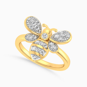 Anillo de cóctel con diseño de abeja y diamantes en oro amarillo, diseño de insecto lindo, para uso diario de mujeres - Product Image 1