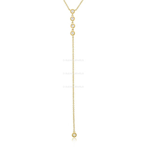 Drop Bezel Lariat <b>Necklace</b>, 14K Gold Lab Diamond Y <b>Necklace</b>, Minimalist Diamond Drop <b>Necklace</b>, Dainty Layering Jewelry, Gift for - Product Image 2