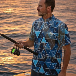 Chemises de pêche à manches courtes en polyester, grande taille, sportswear, impression intégrale personnalisée de haute qualité avec logo. - Product Image 4