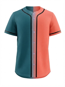 เสื้อเบสบอลแบบยูนิเซ็กซ์ แขนสั้น สีไล่ระดับชมพู-ฟ้า ติดกระดุมด้านหน้า ผ้าตาข่ายระบายอากาศ โพลีเอสเตอร์ สำหรับผู้ใหญ่ - Product Image 3