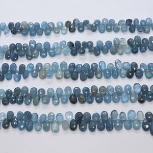 Cuentas facetadas de aguamarina verde musgo AAA en forma de pera, 7x10 mm, cuentas de piedras preciosas sueltas de aguamarina natural, hilo de 8 pulgadas para joyería - Product Image 1