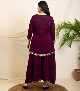 DEEBACO Women's Casual Solid Silk Blend Ankle Length Crop Top Tunic Palazzo 3-Piece Set Breathable Quick Dry <b>Jumpsuits</b> - Product Image 4