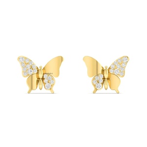 Pendientes de Mariposa con Diamantes Cultivados en Laboratorio de Corte Redondo, Chapados en Rodio, Oro de 10K, 14K, 18K, Plata 925, 935, para Regalos de Boda y Fiestas - Product Image 3