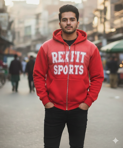 เสื้อฮู้ดพิมพ์ลายดอกไม้ REXFIT SPORTS ผ้าฝ้าย 100% เสื้อฮู้ดผู้ชาย ดีไซน์เนอร์ลำลอง ซิปสีชมพูฟอกสี - Product Image 1