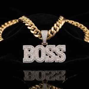 Men's 9K Yellow, White Gold Brilliant Cut <b>Name</b> Letter Hiphop Style Cuban Links <b>Chain</b> And Pendent Iced Out Lab Diamond Jewelry - Product Image 1