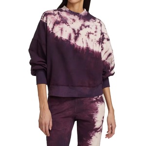 Sweat-shirt tie-dye bordeaux, motif spirale shibori prune, manches blouson, col rond, pull en coton décontracté pour femme, coupe courte, personnalisable OEM - Product Image 5