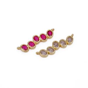 Conector de cinco piedras chapado en oro hecho a mano, componente de fabricación de joyas facetadas ovaladas de cuarzo CZ rosa para collares, pulseras, regalo - Product Image 1