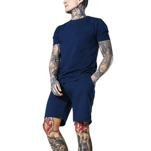 Respirant été hommes ensemble court vêtements de sport à manches courtes T-Shirt et short deux pièces ensemble unisexe coton décontracté - Product Image 6