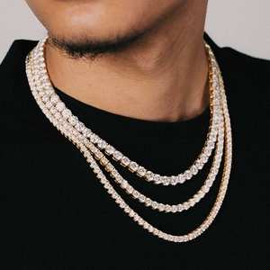 Collar de tenis de moissanita S925 de plata de ley con baño de rodio y oro blanco, joyería de lujo estilo hip hop, cadena, regalo - Product Image 4