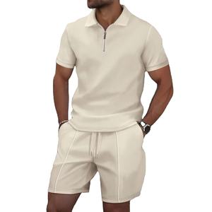 <b>Men's</b> Casual Zip Polo <b>Set</b> Solid Color Business Sports Outfit with <b>Shorts</b> Winter Zipper Suit <b>and</b> <b>Tops</b> 2pcs <b>Men's</b> Tracksuit - Product Image 3