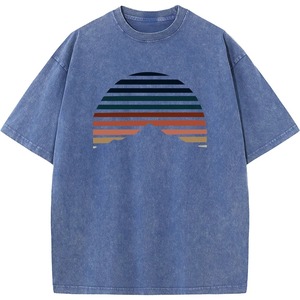 T-shirt personnalisé pour homme à manches courtes, imprimé géométrique avec motif montagne au coucher du soleil, tissé en coton 100% de haute qualité, décontracté - Product Image 3