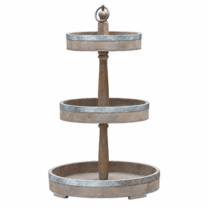 Elegante Bandeja de Servir de Madera de 3 Niveles, Organizador Redondo Extraíble para Mesa de Cocina, Diseño Europeo Moderno, Duradero, para Servir Comida y Café - Product Image 1