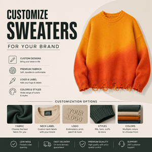 Pull en maille mohair surdimensionné pour homme, avec logo personnalisé brodé sur le devant, effet vieilli, dégradé, col rond, anti-plis et respirant - Product Image 4