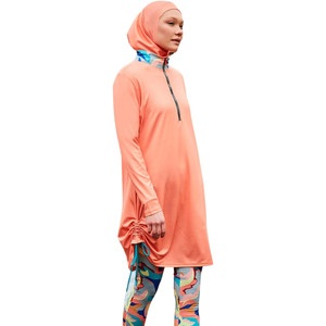 Fashionable Women's Solid Color <b>Print</b> Long Sleeve <b>Islamic</b> High Cut 2 Piece Set Breathable Quick Dry Front Logo Burkinis - Product Image 2