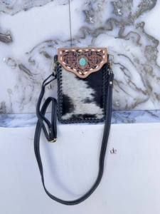 กระเป๋าหนังสะพายข้างขนสัตว์แท้แบบมือแกะสลักลายหินเทอร์ควอยซ์กระเป๋าใส่โทรศัพท์ขนาดเล็กและกระเป๋าถือกระเป๋าคล้องข้อมือ - Product Image 5