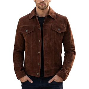 Brown <b>Suede</b> <b>Leather</b> <b>Jacket</b> Casual Turn-down Collar Single Breasted Regular Fit Autumn Outerwear - Product Image 5