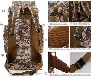 Sac à dos tactique personnalisé en toile imperméable pour homme, idéal pour la randonnée et les activités de plein air, avec ceinture camouflage – Fournisseur OEM - Product Image 3