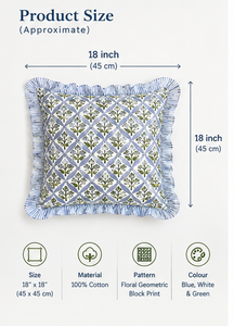 Housse de coussin en coton 600TC tissée à la main, écologique, motif floral bleu géométrique, avec volants, pour canapé, style occidental - Product Image 4