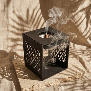 Modern Metal Incense Burner Cube with Geometric Cutouts Aromatherapy <b>Diffuser</b> for Indoor Use All-Season Decor - Product Image 1