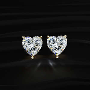 Heart Cut Moissanite Hidden Halo Stud Earrings 4 TCW Colorless VVS 14K Gold 2 Carat Heart Solitaire <b>Screw</b> Back Handmade Jewelry - Product Image 2