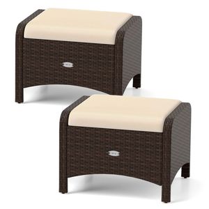 2 Pouf da Esterno in PE Wicker con Cuscini Rimovibili, Sgabelli Eleganti per Comfort e Stile - Product Image 1