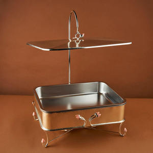 Luxury <b>Rectangular</b> <b>Gold</b> Chafing Dish <b>Mirror</b> Finish Stainless Steel Buffet Warmer with Green Accents and Lift-up Lid Single Unit - Product Image 1