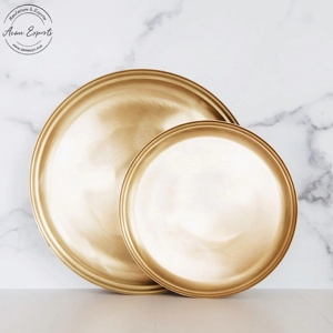 Elegant <b>Gold</b> <b>Serving</b> <b>Tray</b> Set with Round Design and Smooth Finish for Stylish Dining Table and Home Decor - Product Image 1