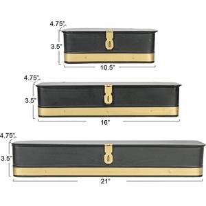 Nested Set of 3 Matte Black Metal Trunk Boxes Decorative Metal <b>Storage</b> <b>Chests</b> with Brass Latch & Rivet Detail - Product Image 4
