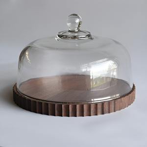 Base para Pastel de Madera Ecológica, Apta para Lavavajillas, con Vidrio Transparente y Acabado en Nogal, Herramientas Elegantes para Exhibir Delicias - Product Image 1