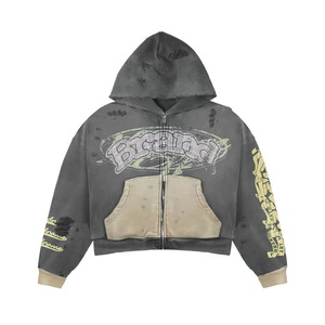 Sudadera con Capucha Oversize con Cremallera y Estampado de Marca, Bolsillo Frontal, Estilo Urbano para Hombre, Moda Americana, Estilo USA - Product Image 2